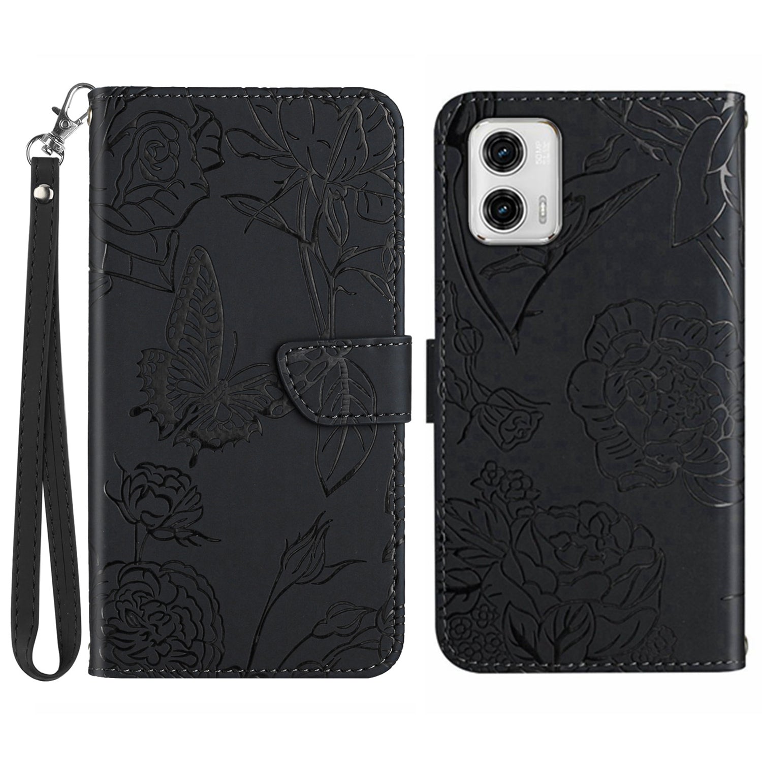 HT03 For Motorola Moto G73 5G Skin-touch Feeling Magnetic Flip Stand Phone Case Imprinted Butterfly Flowers Cover with Strap HT03 For Motorola Moto G73 5G Skin-touch Feeling Magnetic Flip Stand Phone Case Imprinted Butterfly Flowers Cover with Strap